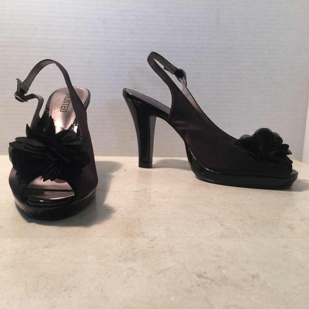 Unlisted Black Satin Peep Toe Sling
